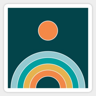 Retro geometric rainbow - teal and orange Magnet